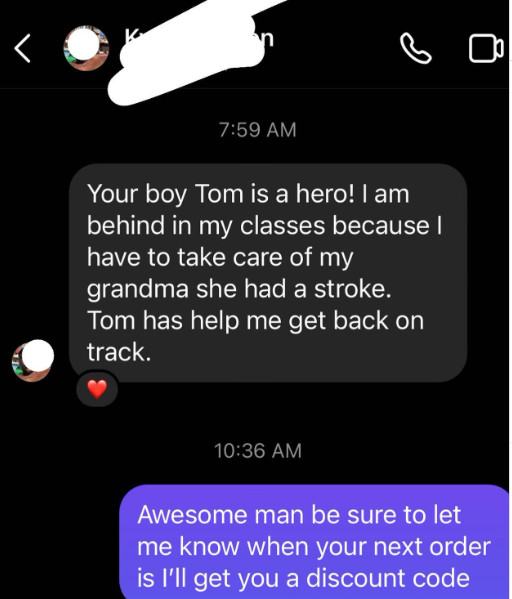 Chat screenshot testimonial