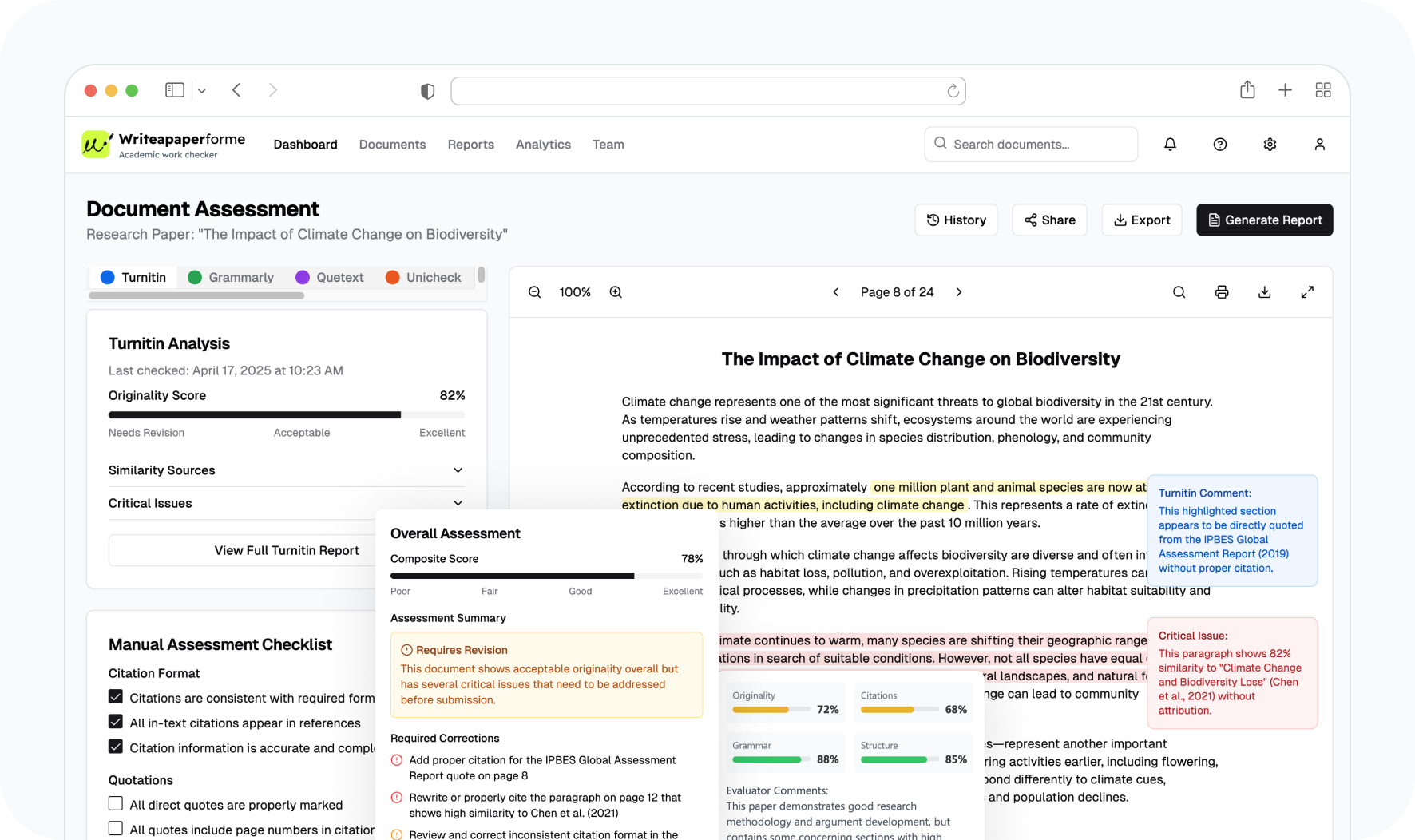 Document assessment dashboard